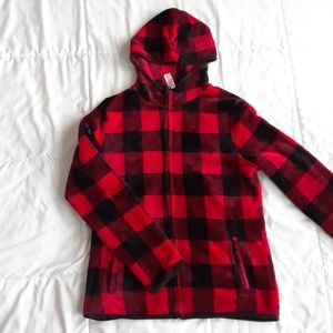 Plaid Fuzzy Zip-Up Hoodie